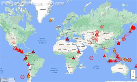 Map of Currently Active Volcanoes .
